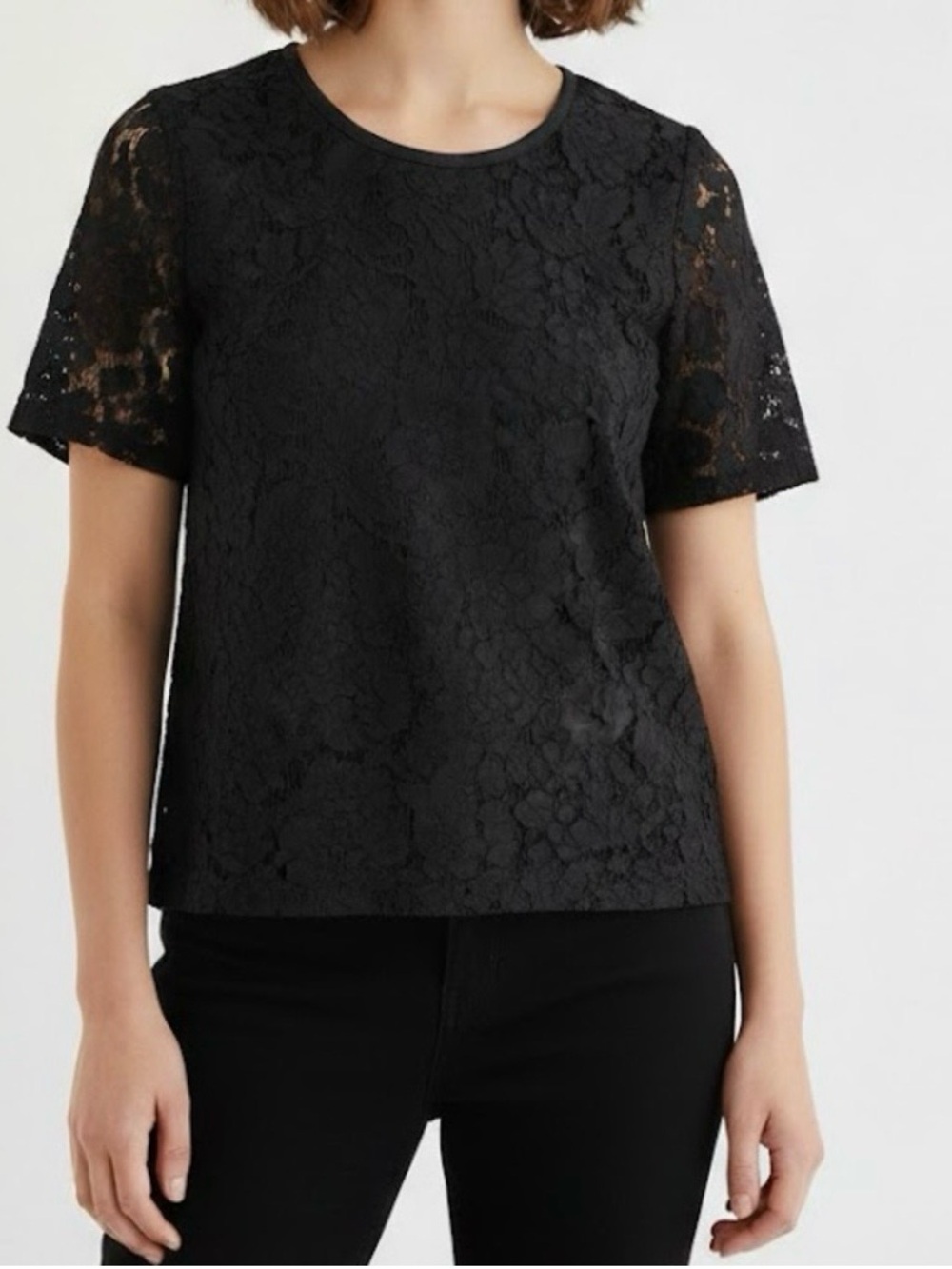 Madewell Black Shimmering Lace Short Sleeve Top - Size Medium